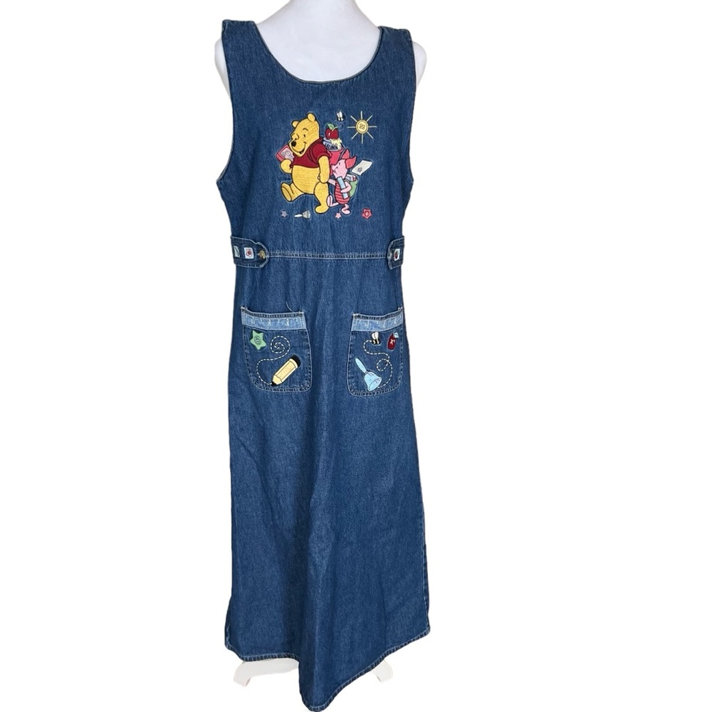 Disney Pooh & Piglet School Days embroidered denim jumper dress Size Small